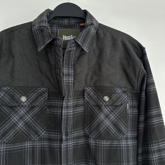 Howler Brothers Shirt Mens Medium Black Gray Quintana Quilted Flannel Plaid - Picture 2 of 11